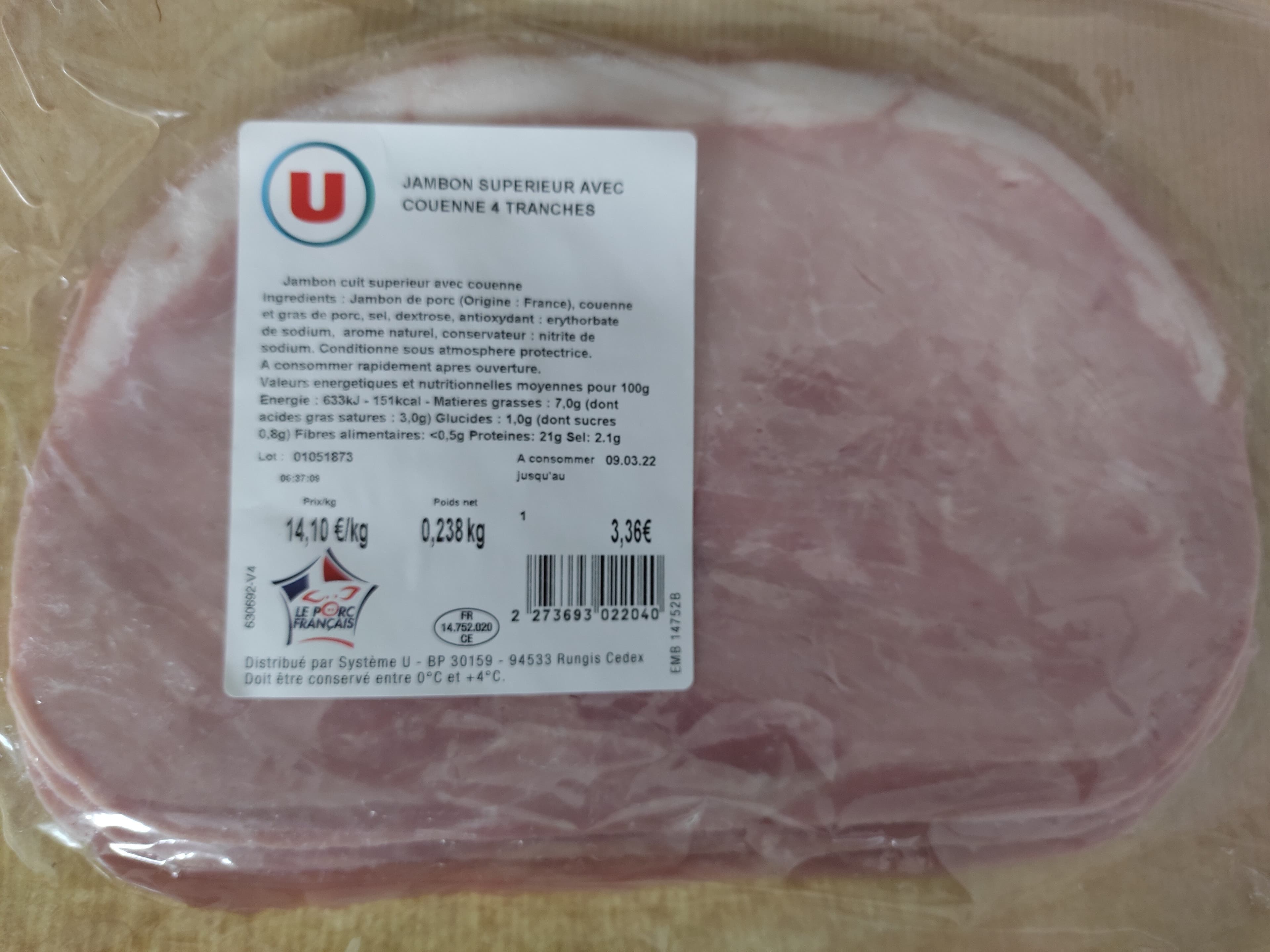 Open Food Facts Jambon supérieur avec couenne packshot