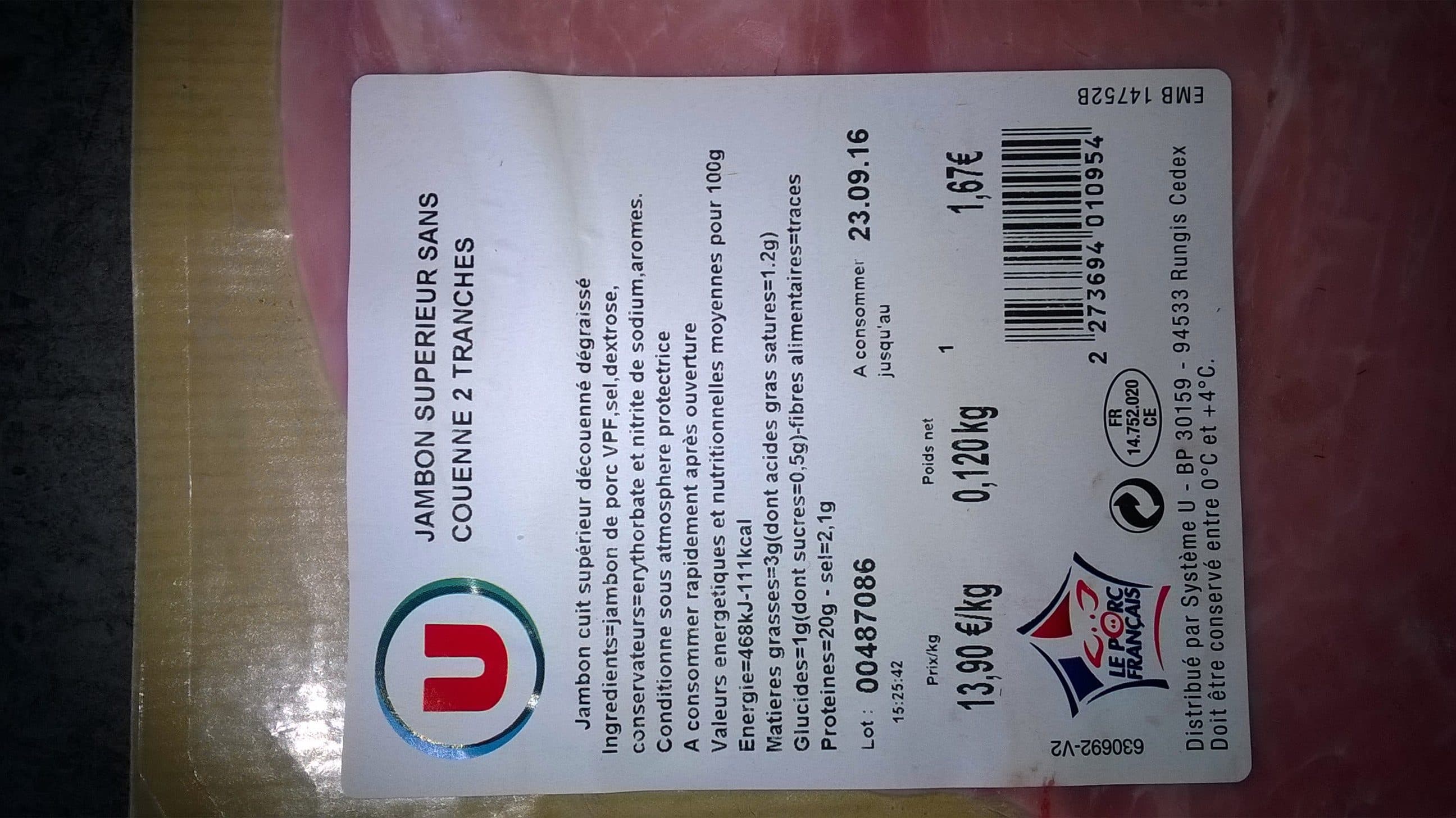 U Jambon Cuit Superieur packshot