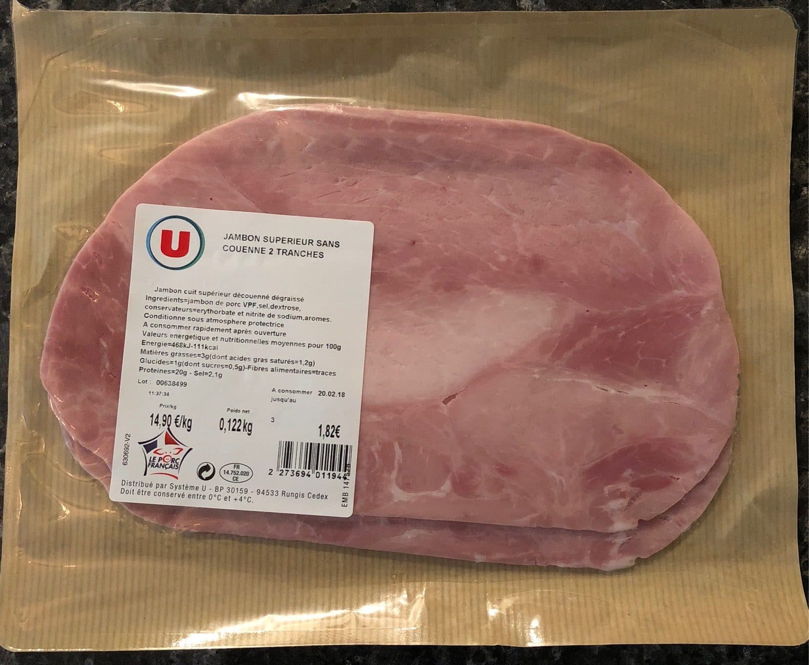 U JAMBON SUPERIEUR SANS COUENNE 2 TRANCHES packshot