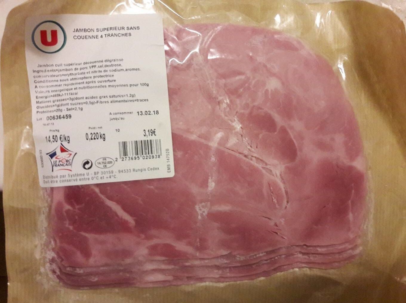 U Jambon supérieur sans couenne 4 tranches packshot