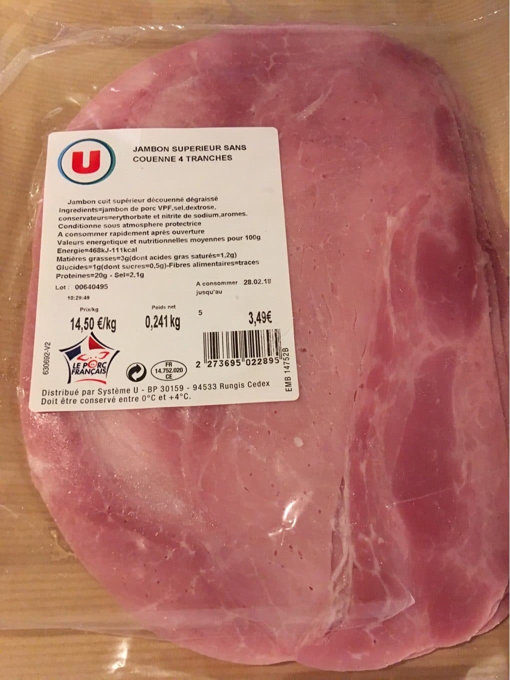 U Jambon supérieur sans couenne packshot