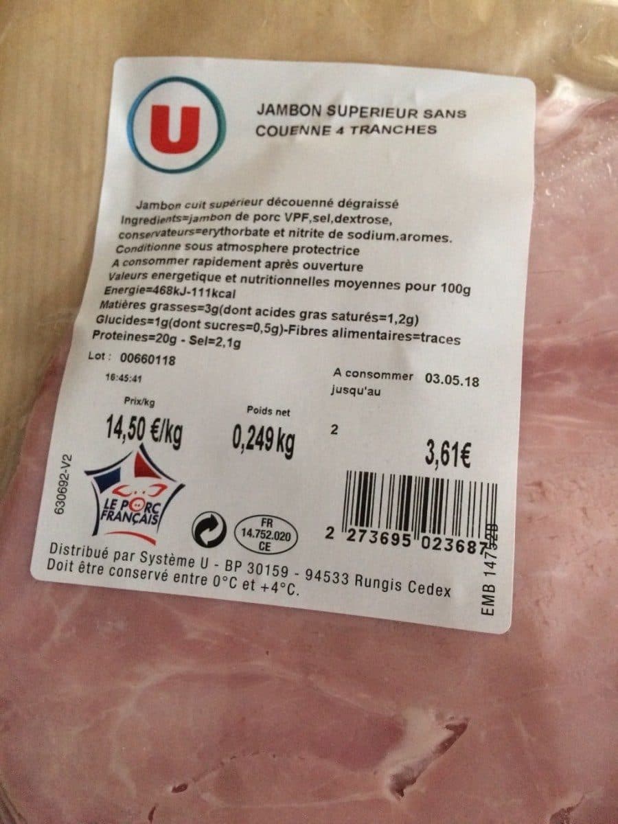 Open Food Facts Jambon superieur sans couenne packshot