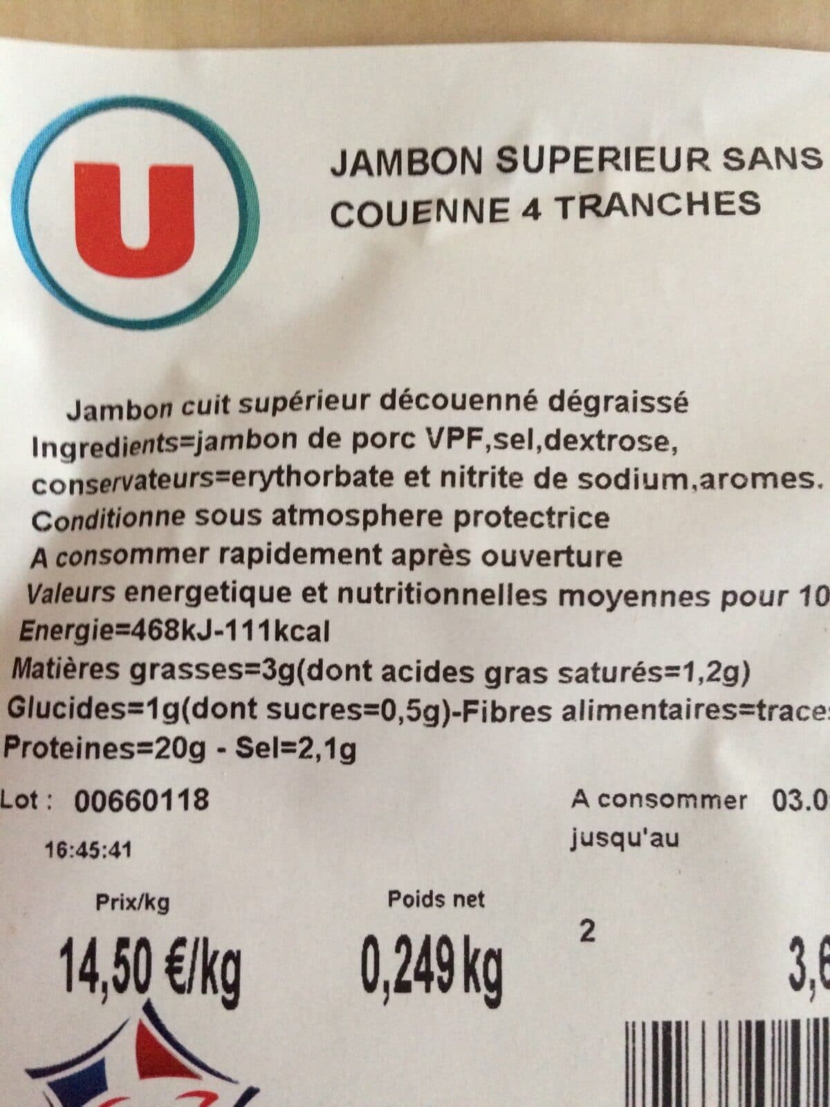 Open Food Facts Jambon superieur sans couenne packshot