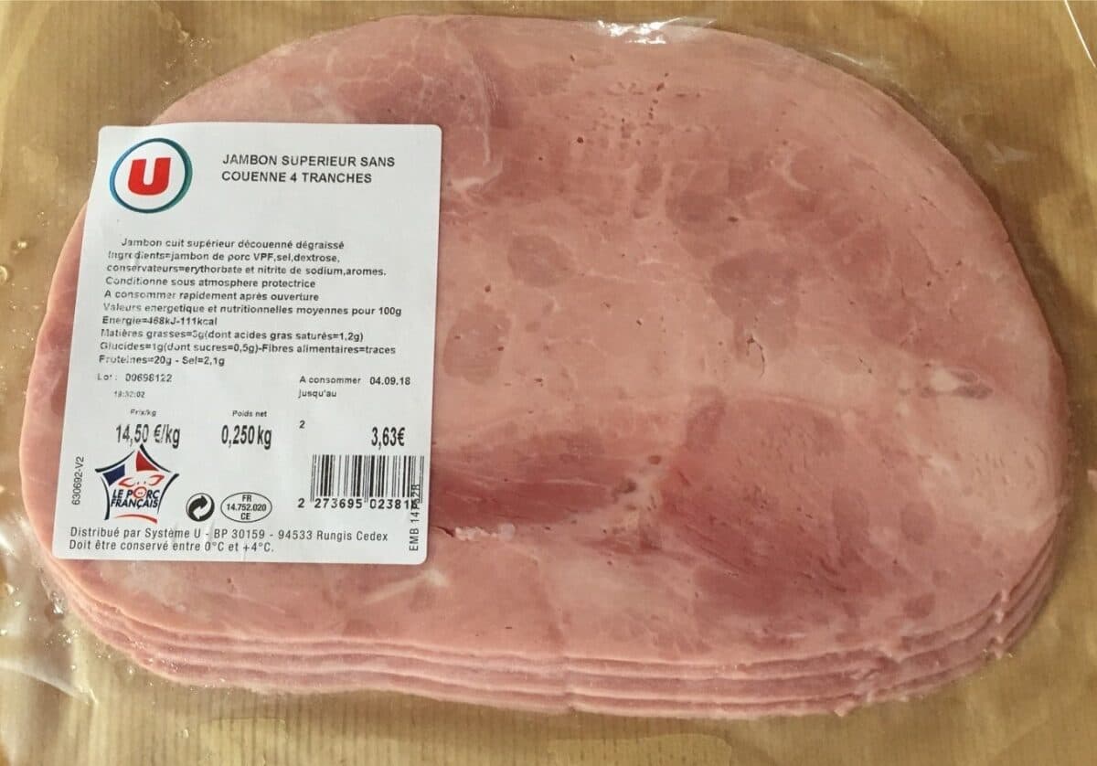 Open Food Facts Jambon superieur sans couenne 4 tranches packshot