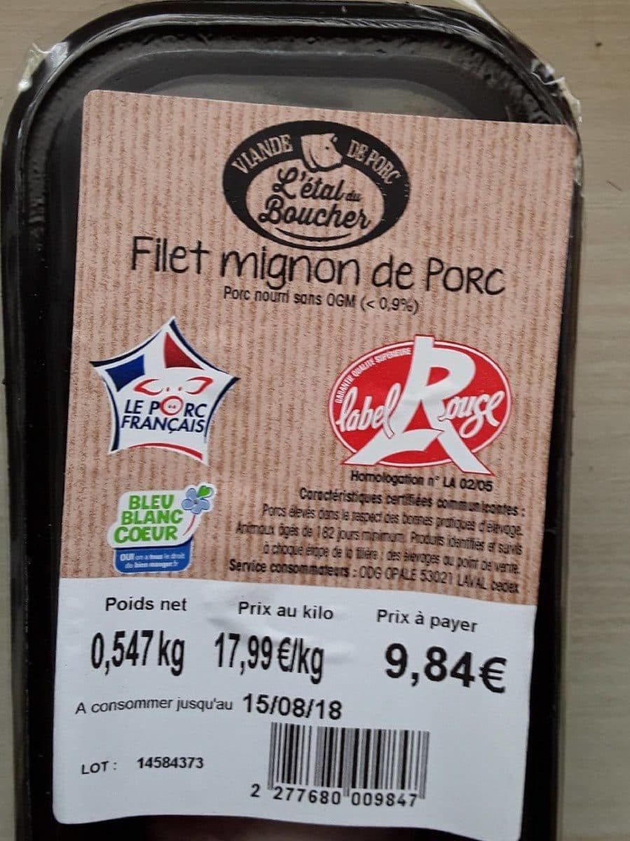 L'Étal du Boucher Filet mignon de porc Label rouge Bleu blanc coeur packshot