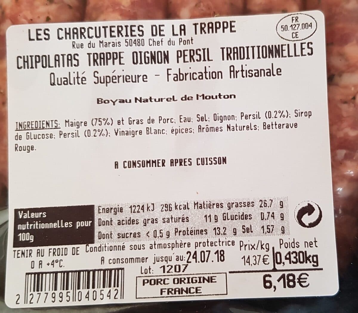 Les charcuteries de la trappe CHIPOLATAS packshot