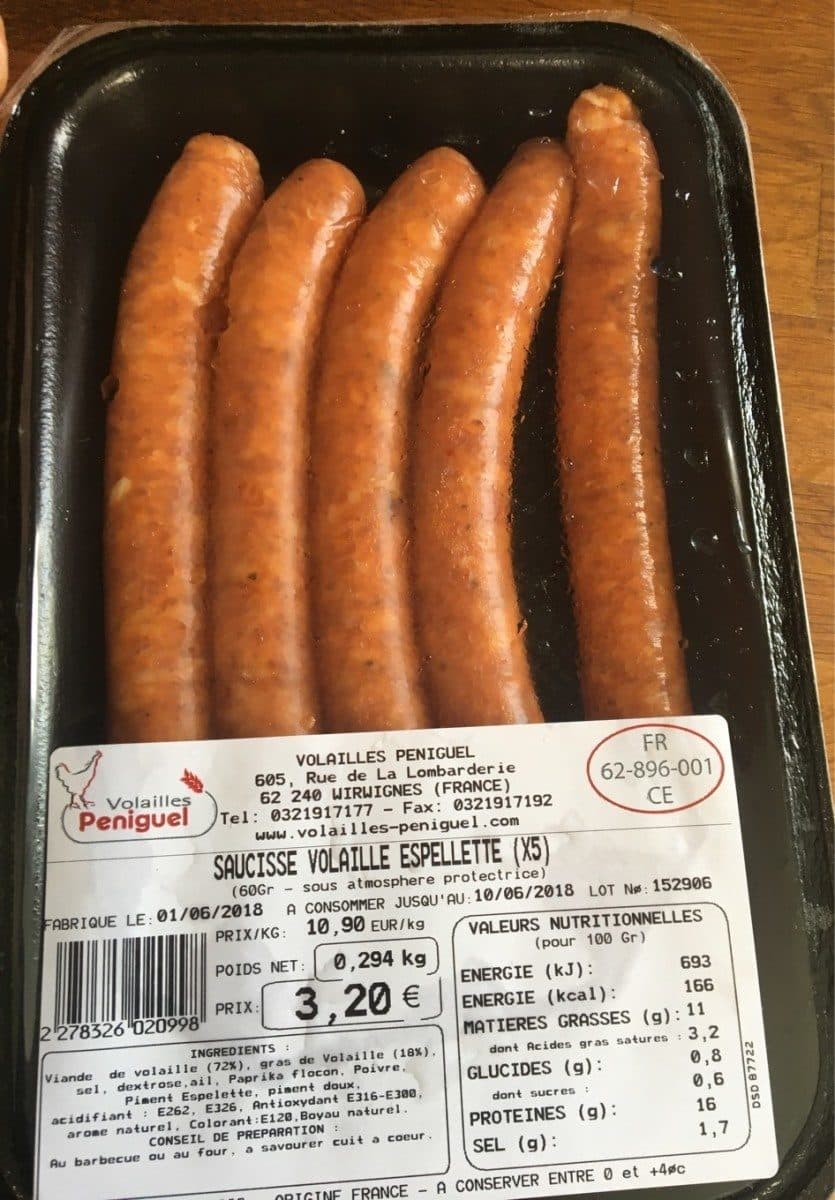 Open Food Facts Saucisses volaille espelette packshot