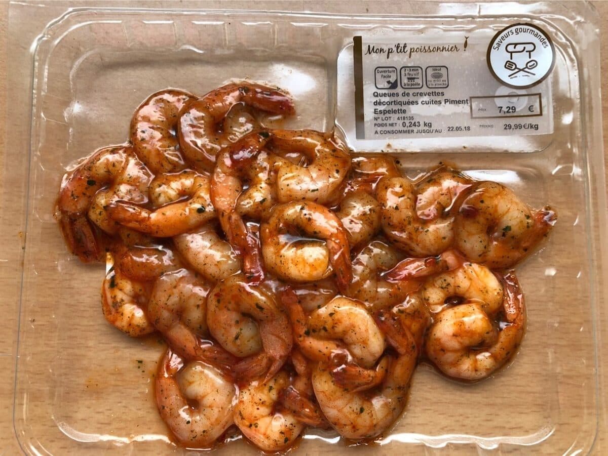 Mericq Queues de crevettes decortiquées cuites Piment Espelette packshot
