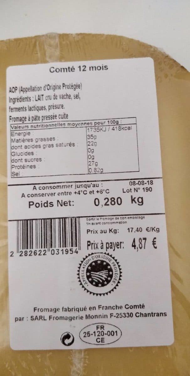 Open Food Facts Comté 12 mois packshot