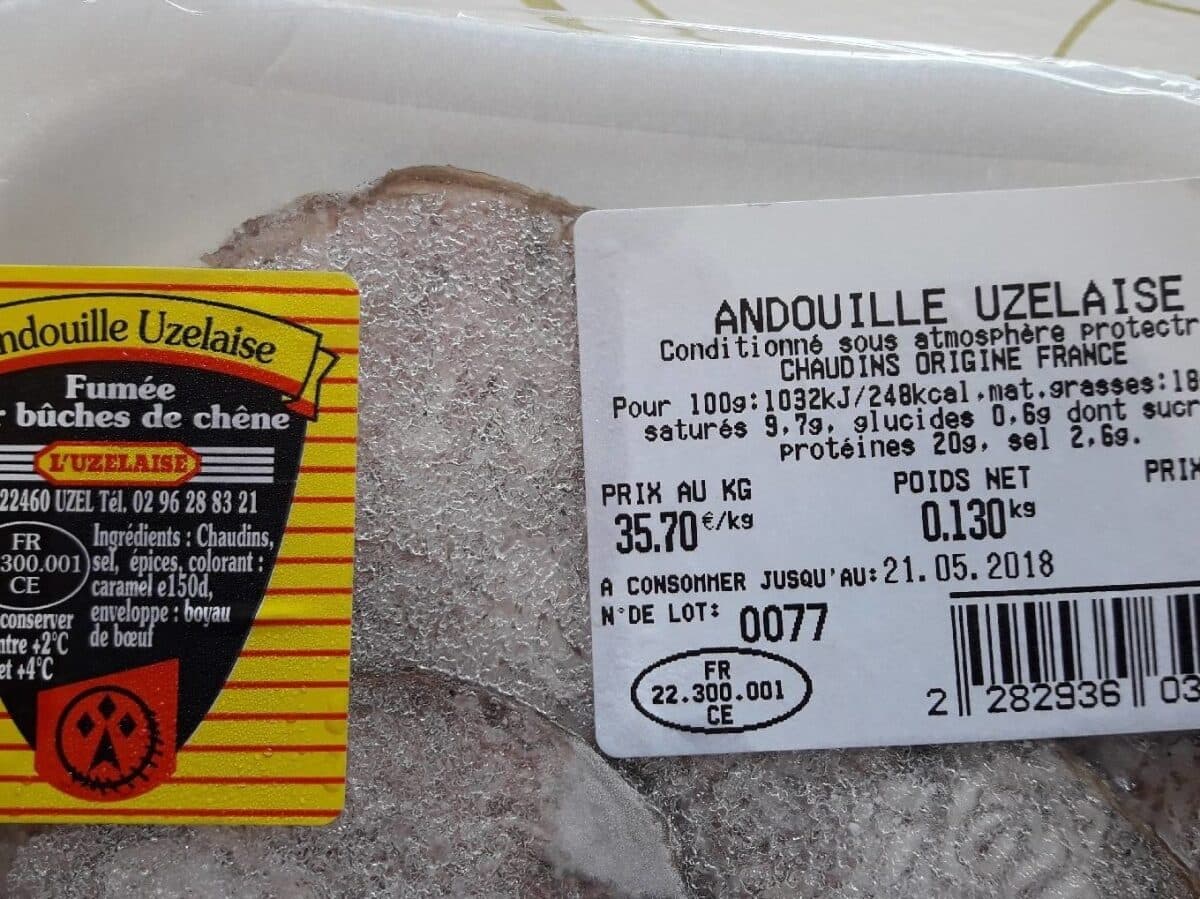 Open Food Facts Andouille uzelaise fumée sur bûches de chêne packshot