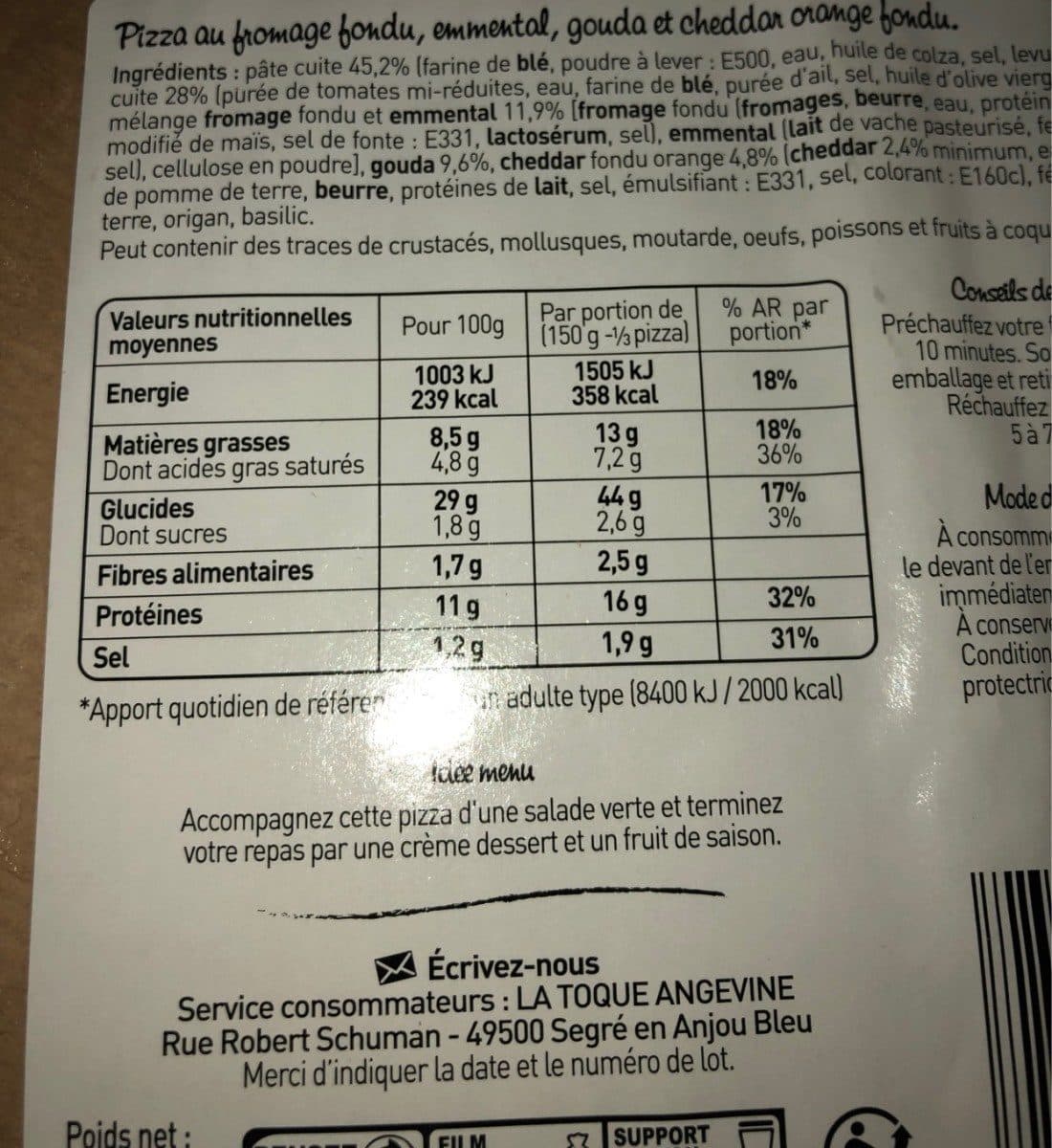 La Toque Angevine Pizza 3 fromages packshot