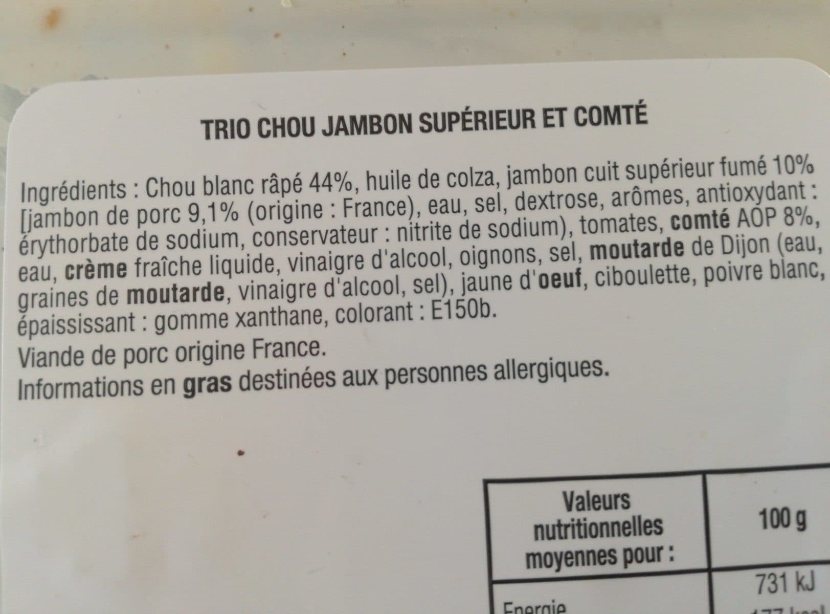 Open Food Facts Trio chou jambon et comté packshot