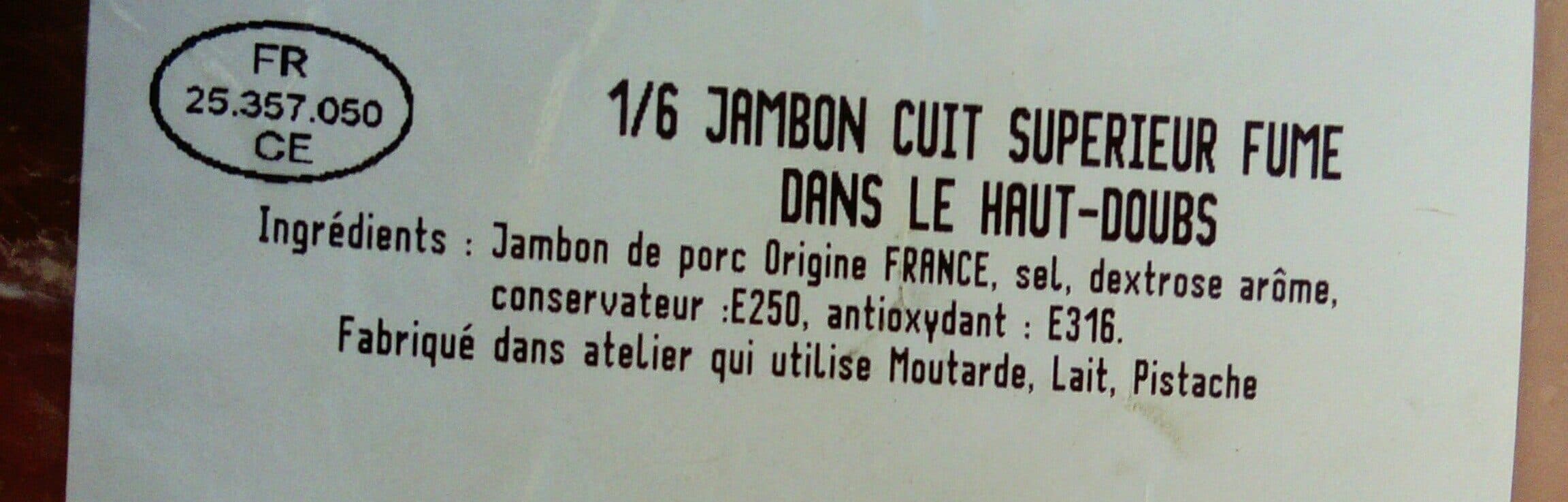 Open Food Facts 1/6 jambon cuit supérieur fume haut Doubs packshot