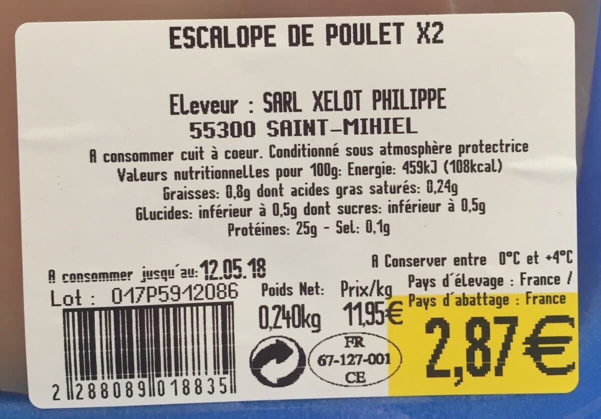 Open Food Facts Escalope de poulet packshot