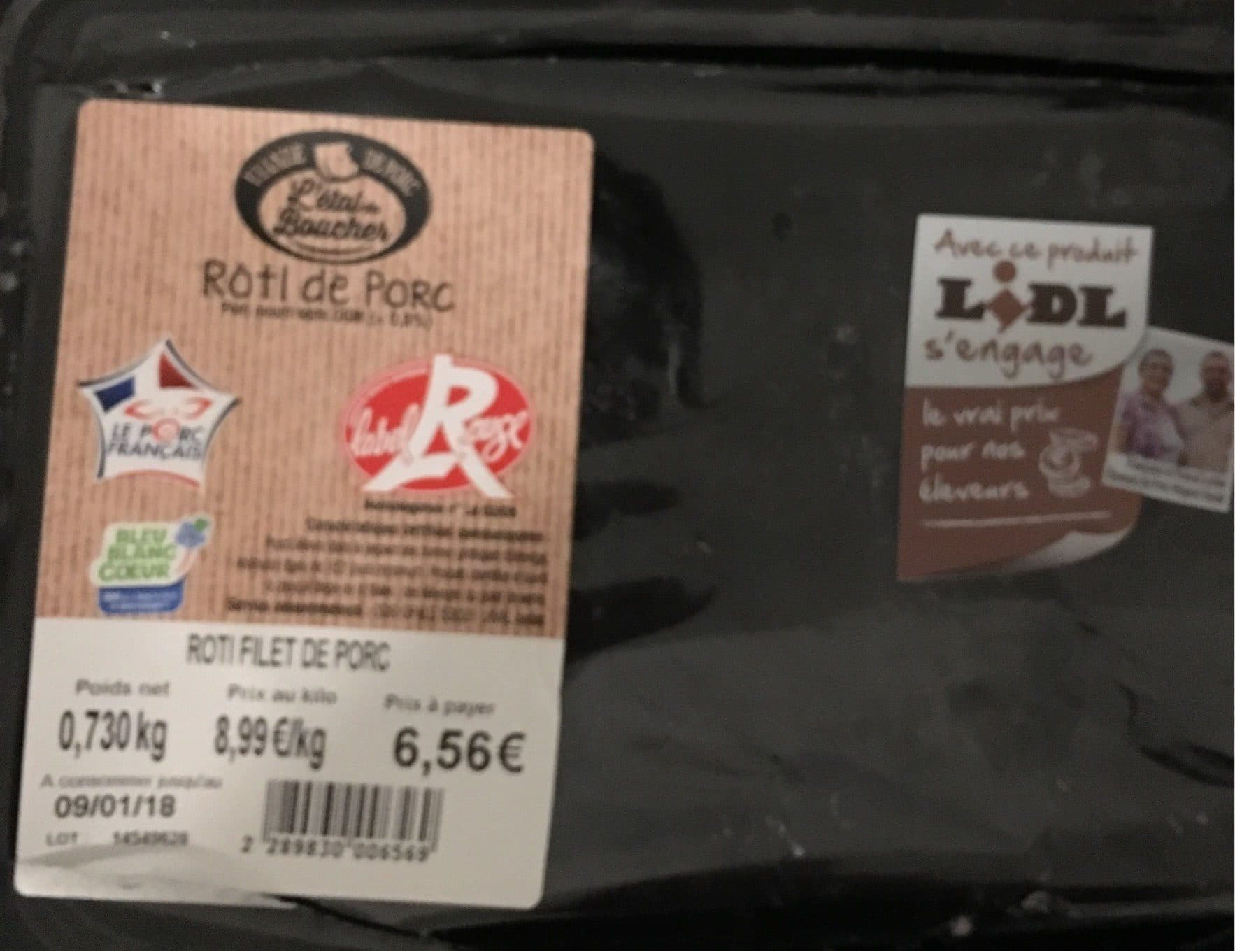 Lidl L’etal Du Boucher Roti filet de porc Label rouge packshot