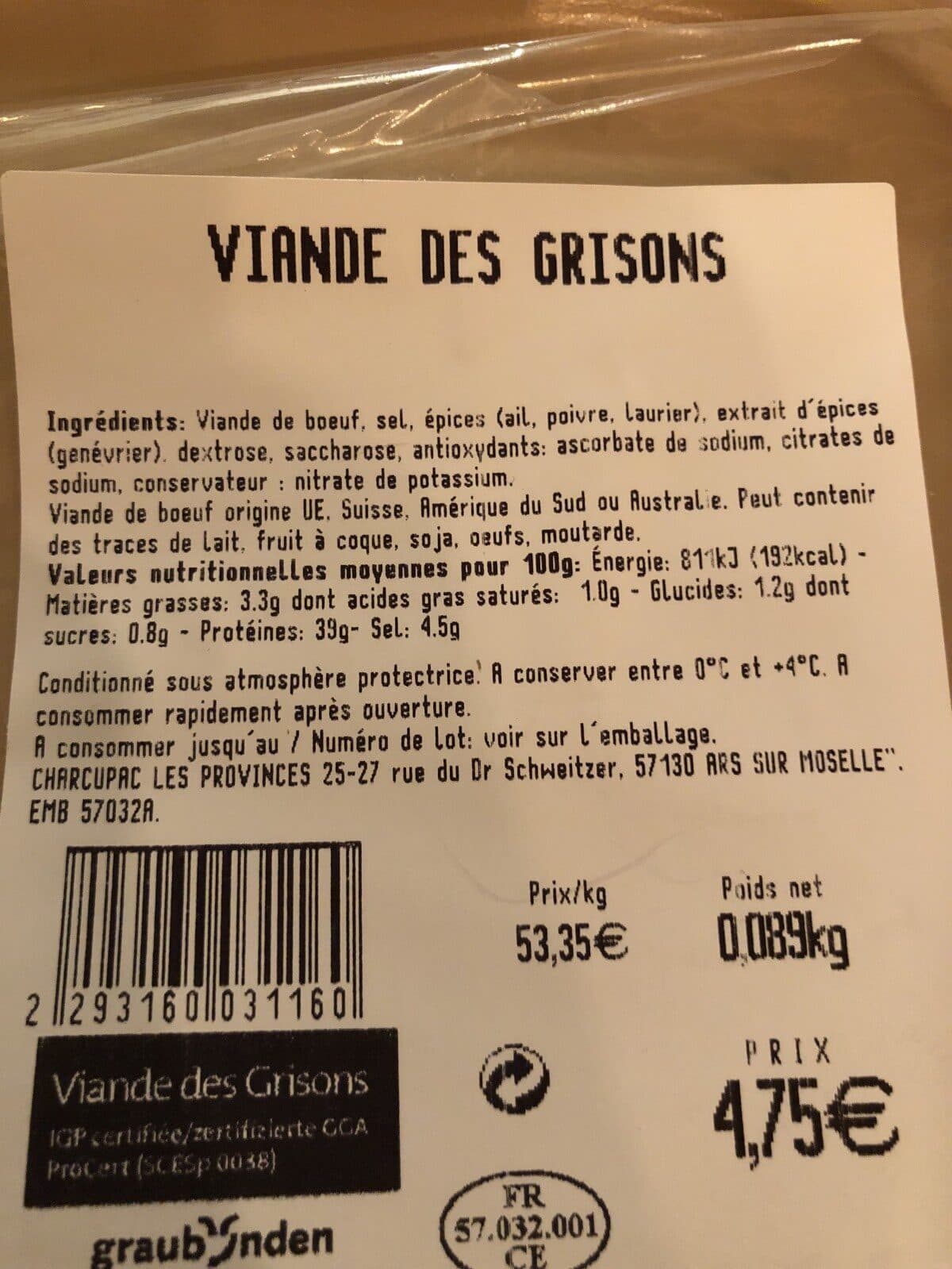 Open Food Facts Viande des grisons packshot