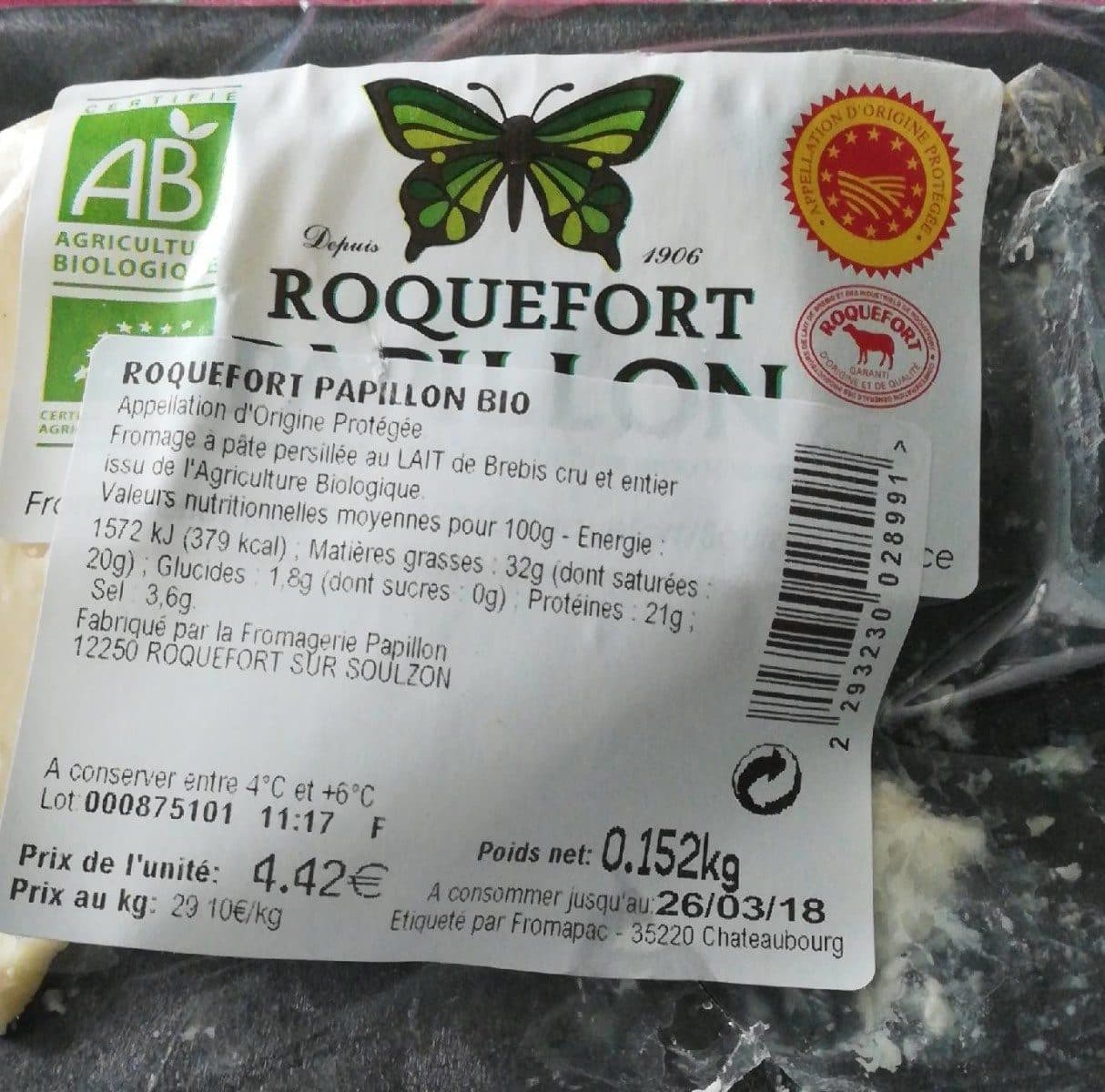 Open Food Facts Roquefort papillon packshot