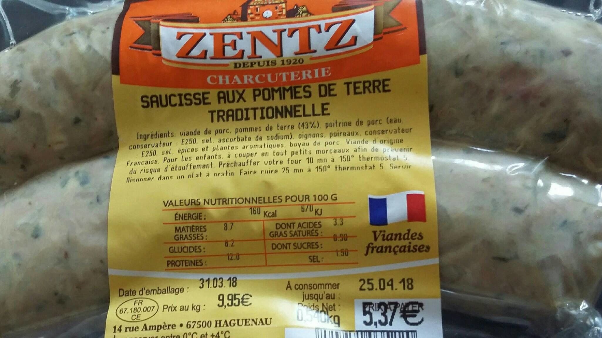 Open Food Facts Saucisse aux pommes de terre packshot