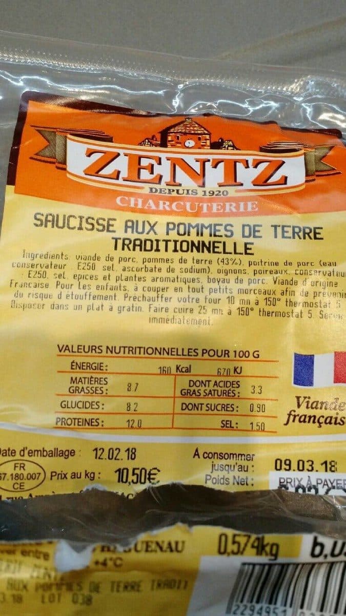 ZENTZ Saucisses aux pommes de terre packshot