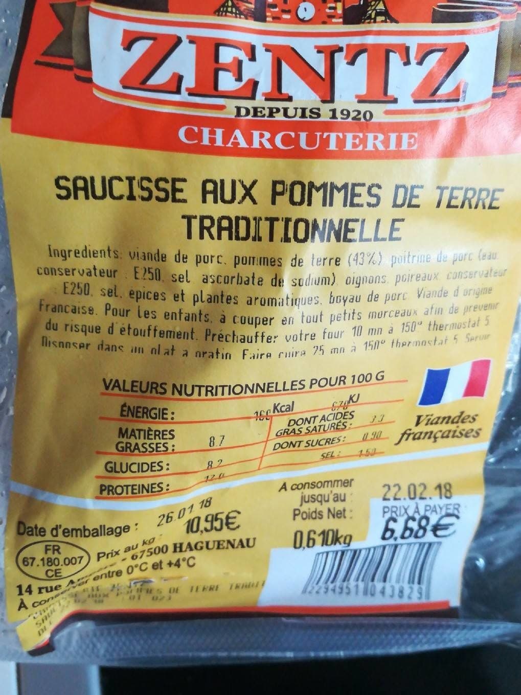 Zentz Saucisse aux pommes de terre packshot