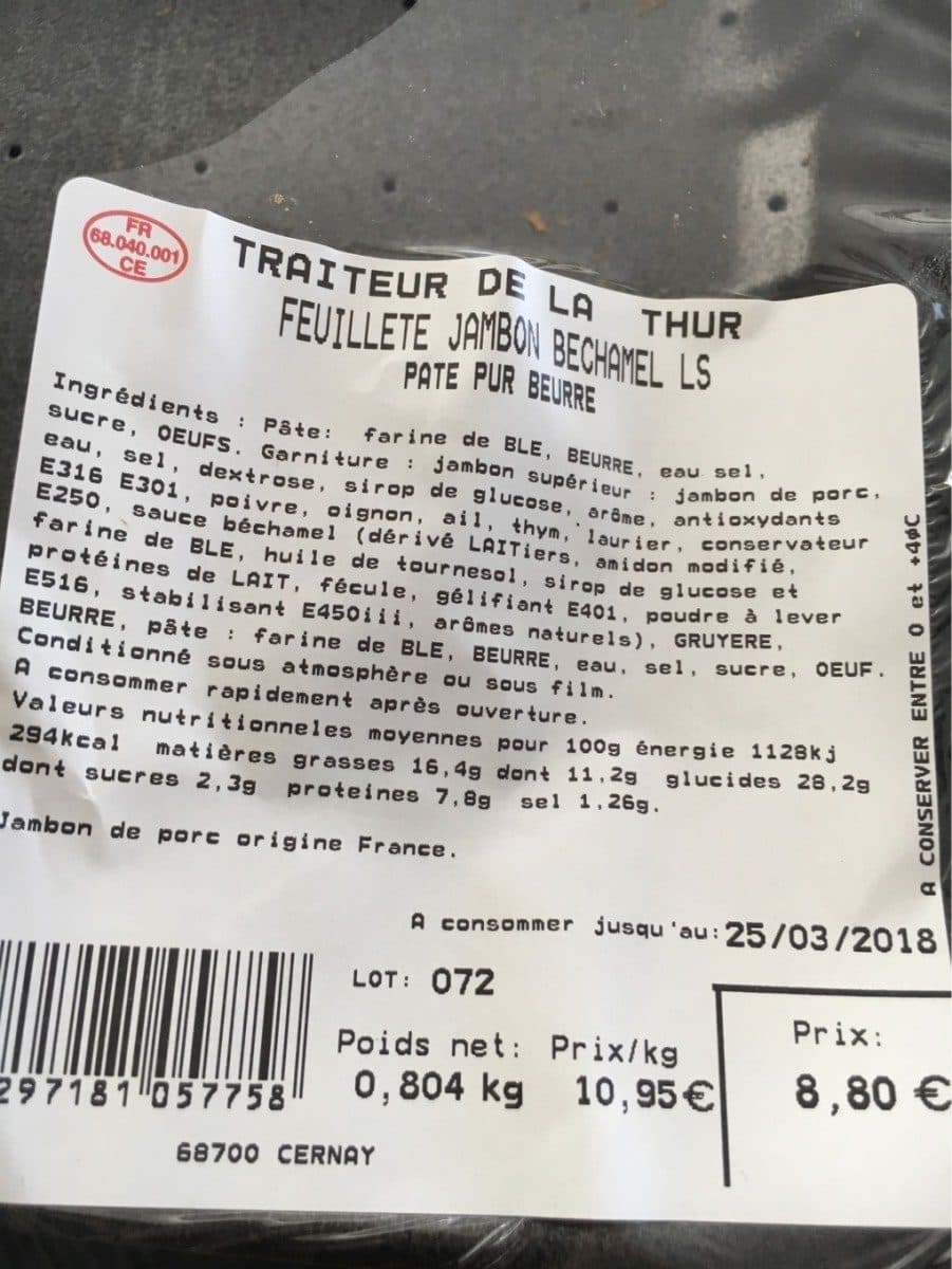 Open Food Facts Feuilleté jambon béchamel pur beurre packshot