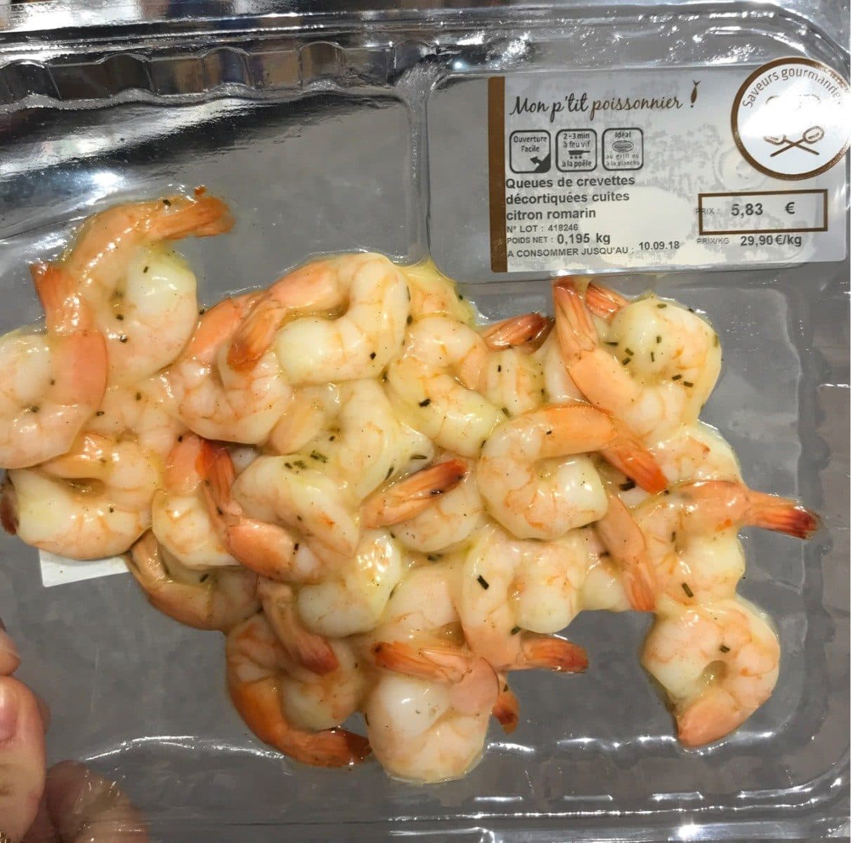 Open Food Facts Queues de crevettes decortiquées cuites citron romarin packshot