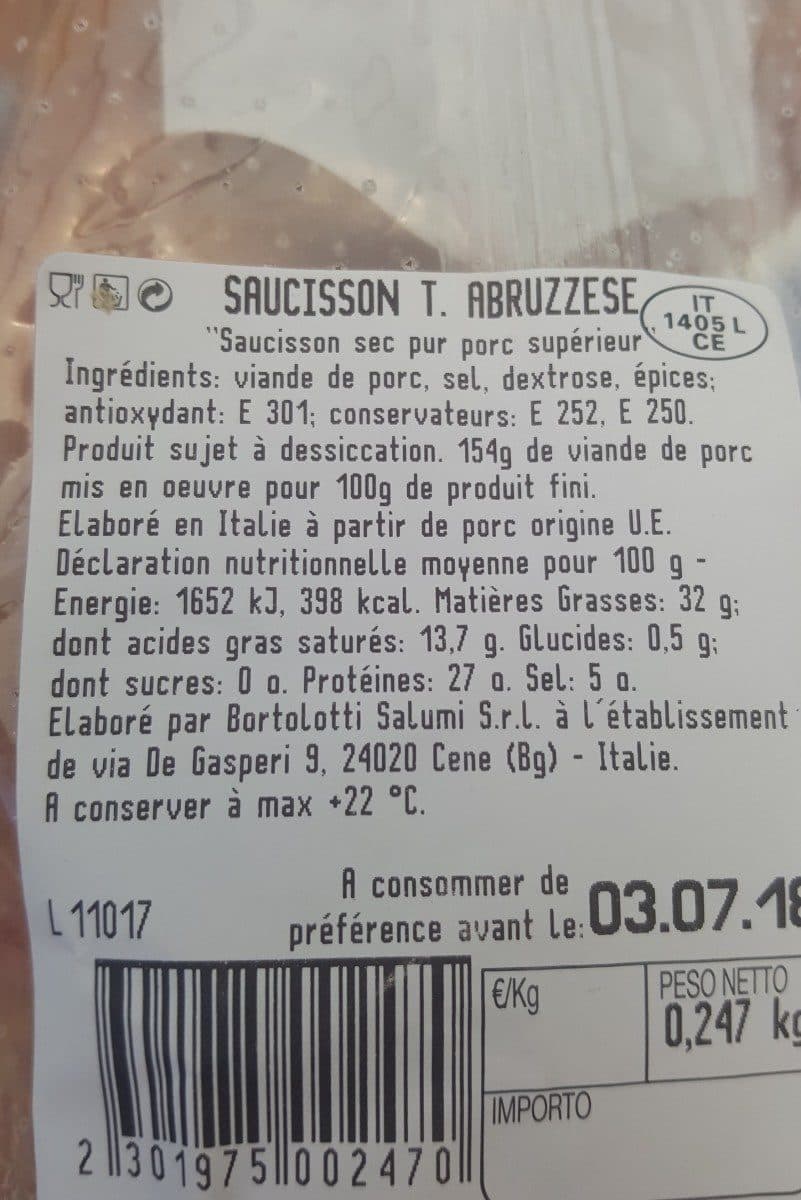 Open Food Facts Saucisson T. ABRUZZESE packshot