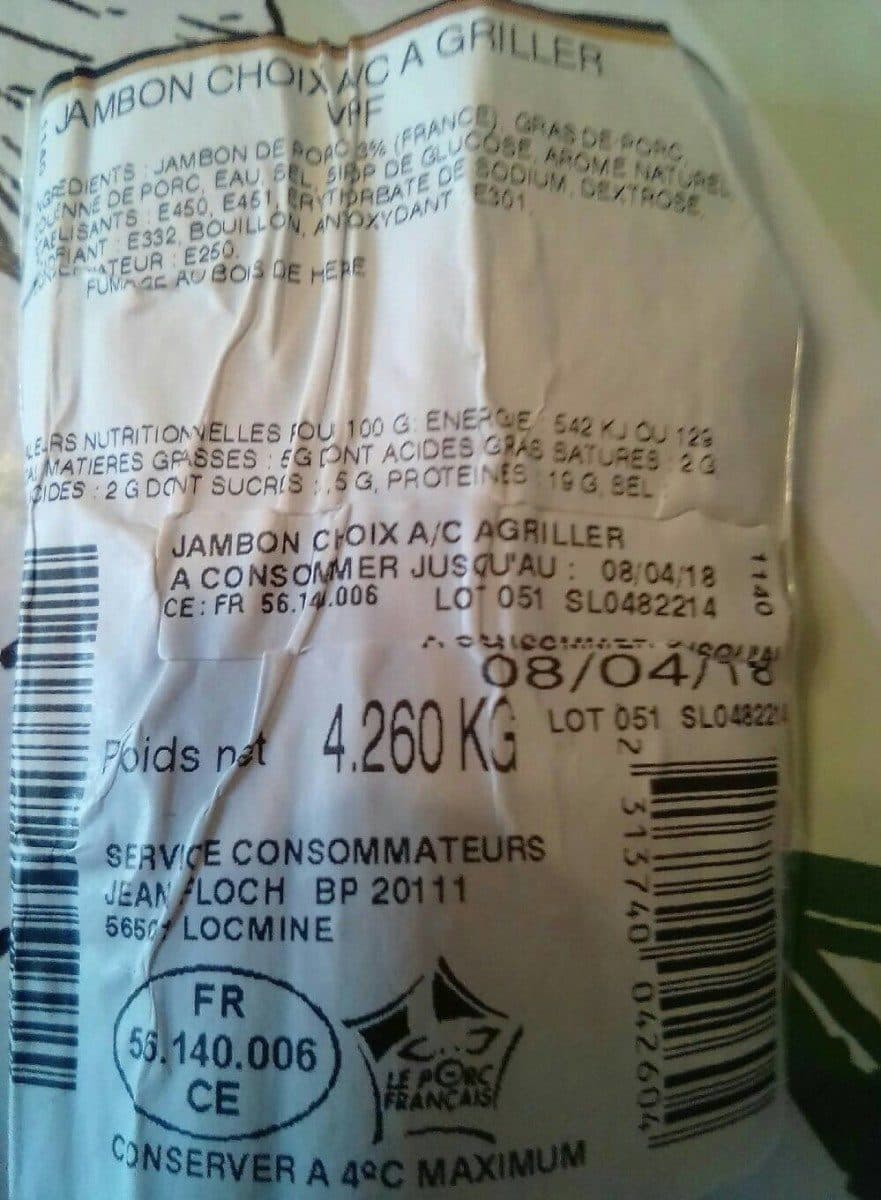 Open Food Facts Jambon choix A/C à griller packshot