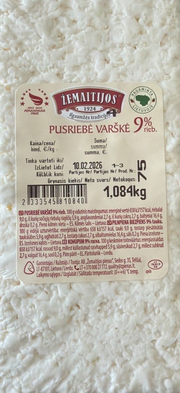 Žemaitijos pienas Pusriebė Varškė packshot