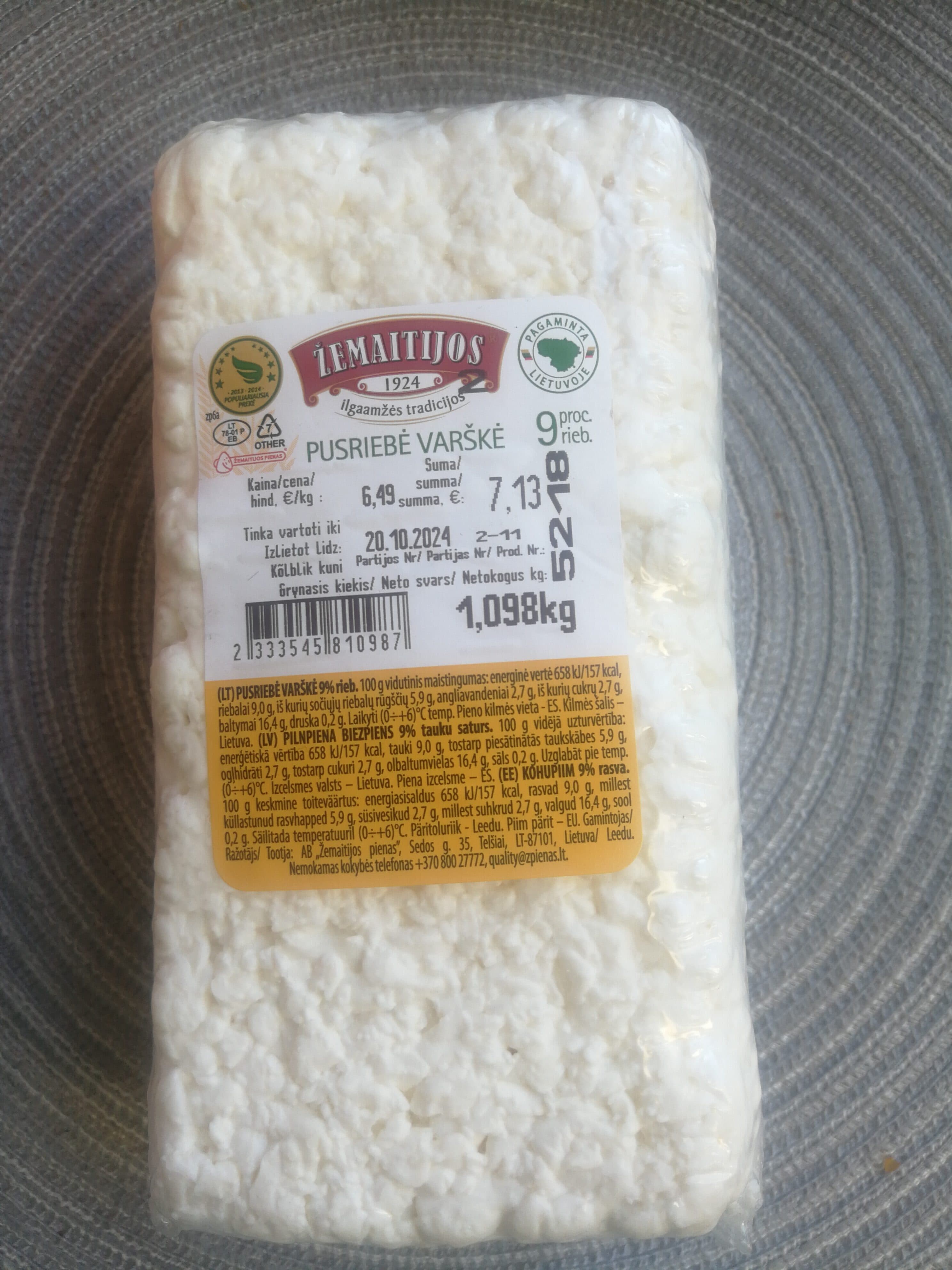 Žemaitijos Pusriebė Varškė packshot