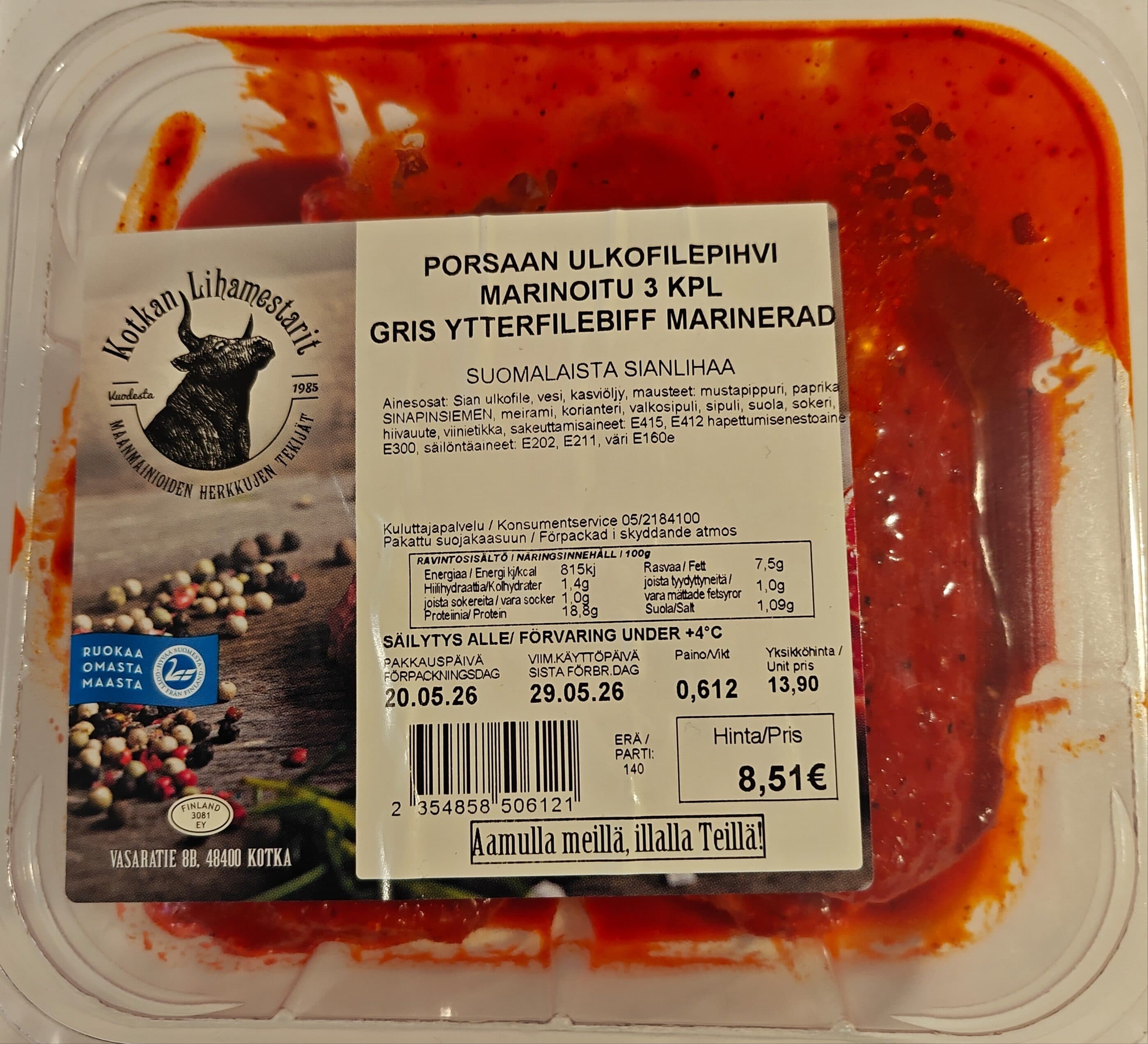 Kotkan Lihamestarit Porsaan Ulkofilepihvi Marinoitu packshot