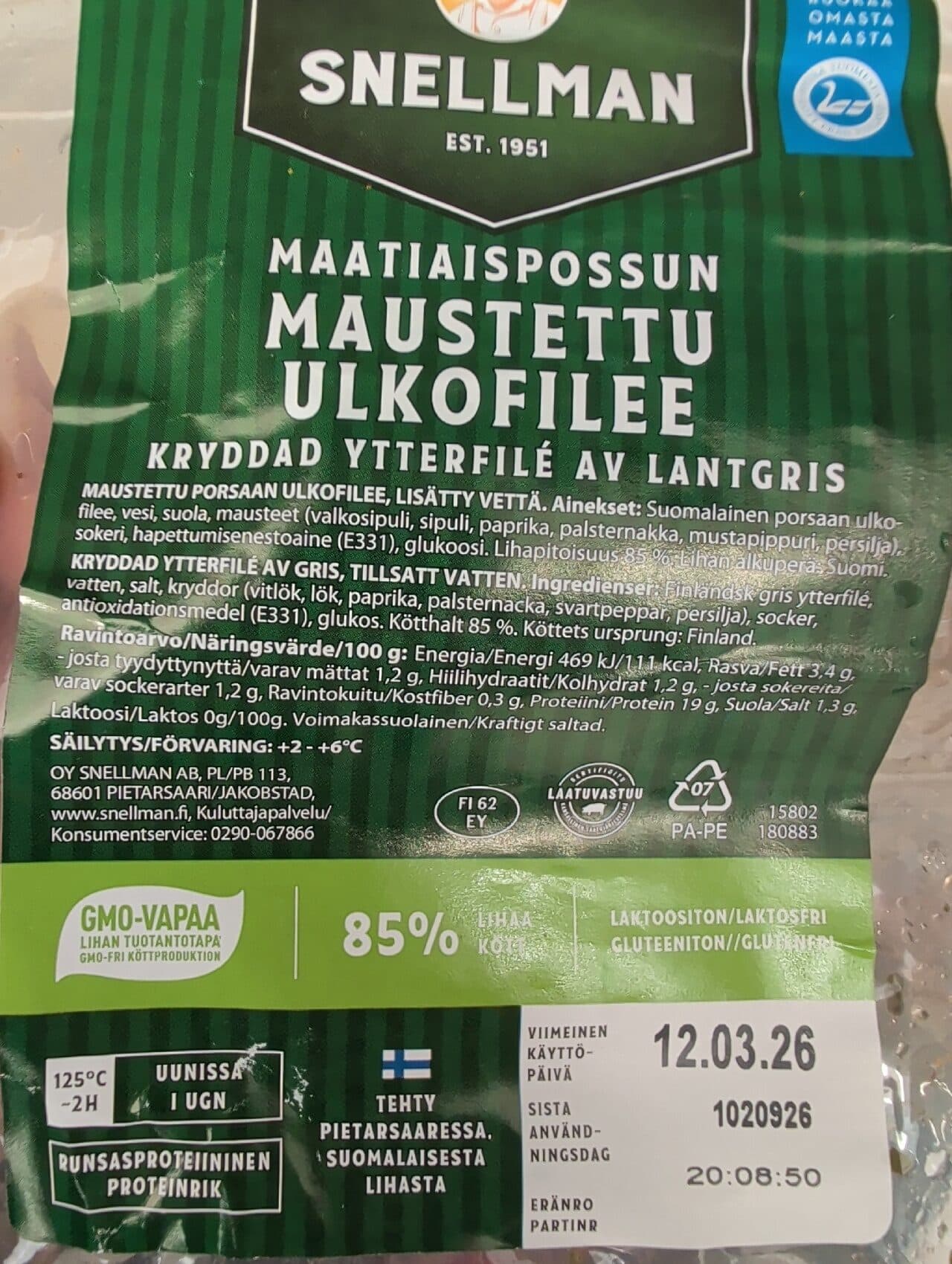 Snellman Maatiaispossun Maustettu Ulkofilee packshot