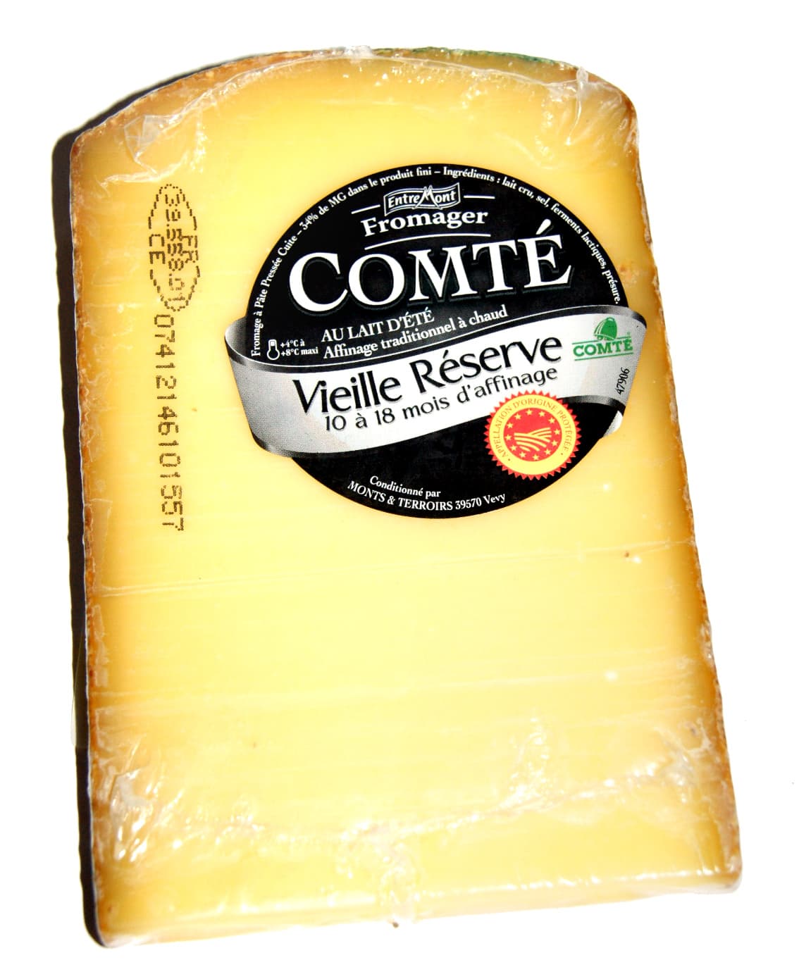 Entremont Comté AOP au lait d'été (34% MG) - vieille réserve : 10 à 18 mois d'affinage - 191 g packshot