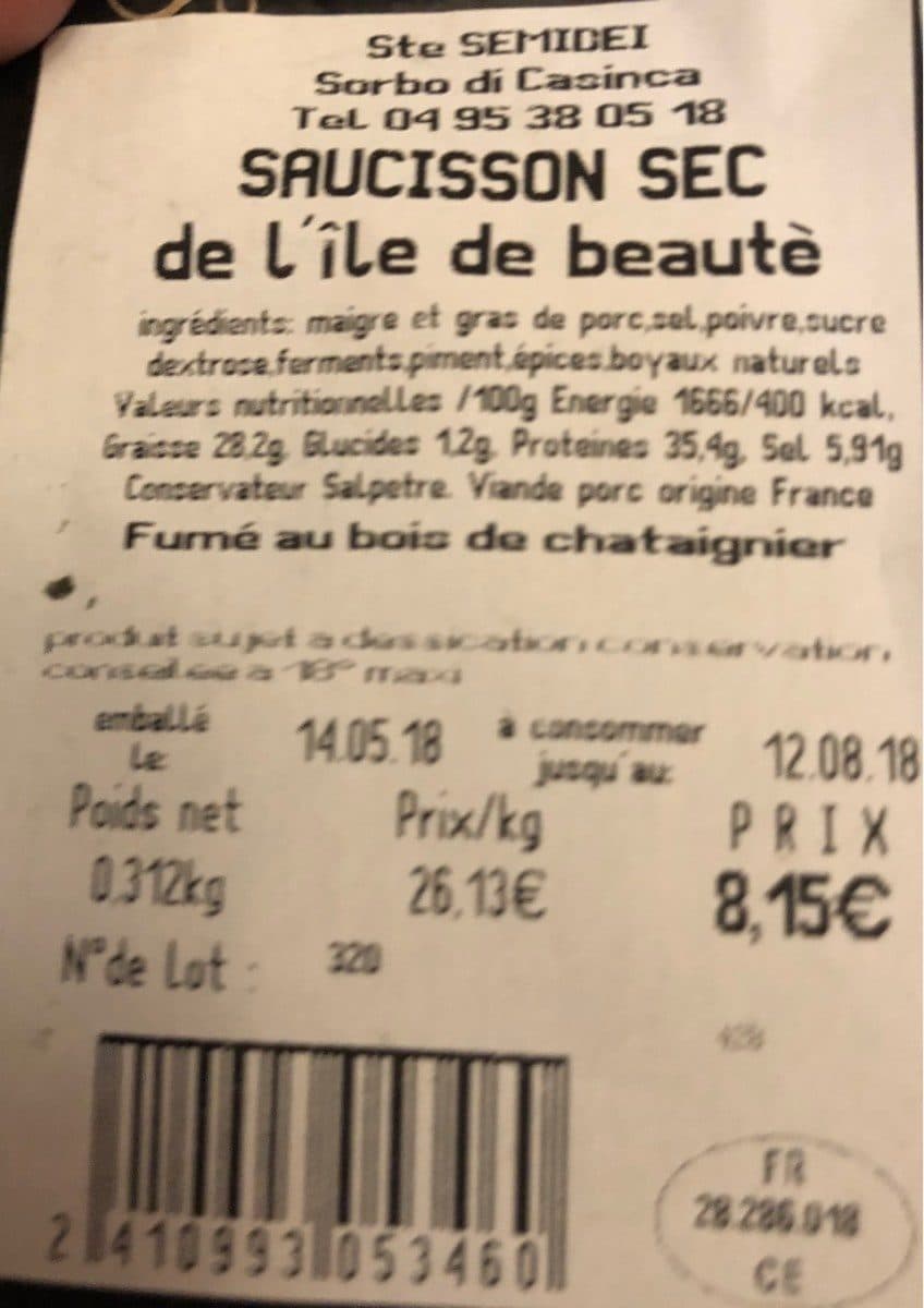 Open Food Facts Saucisson sec packshot