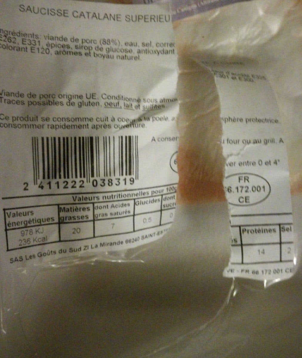 Open Food Facts Saucisse catalane supérieure à cuire packshot