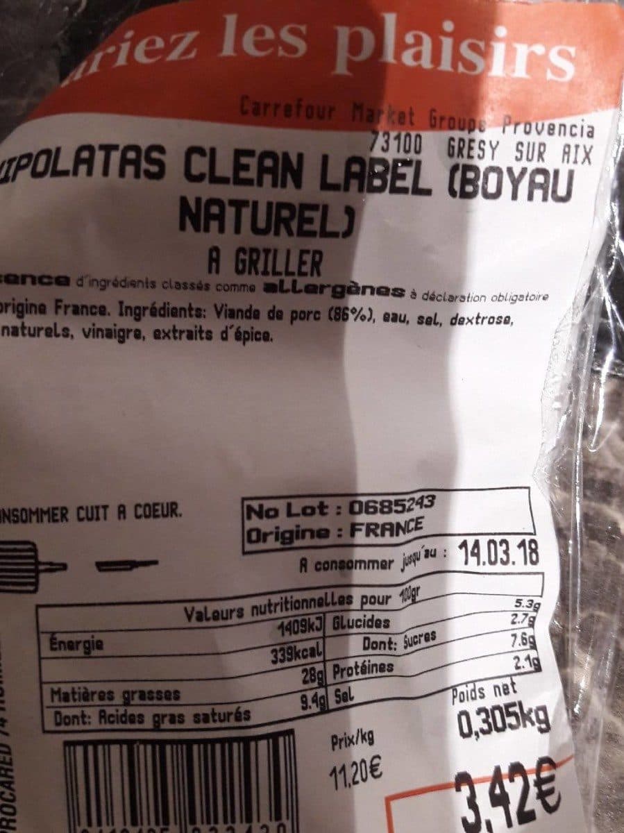 Open Food Facts Chipolatas clean label boyau naturel packshot