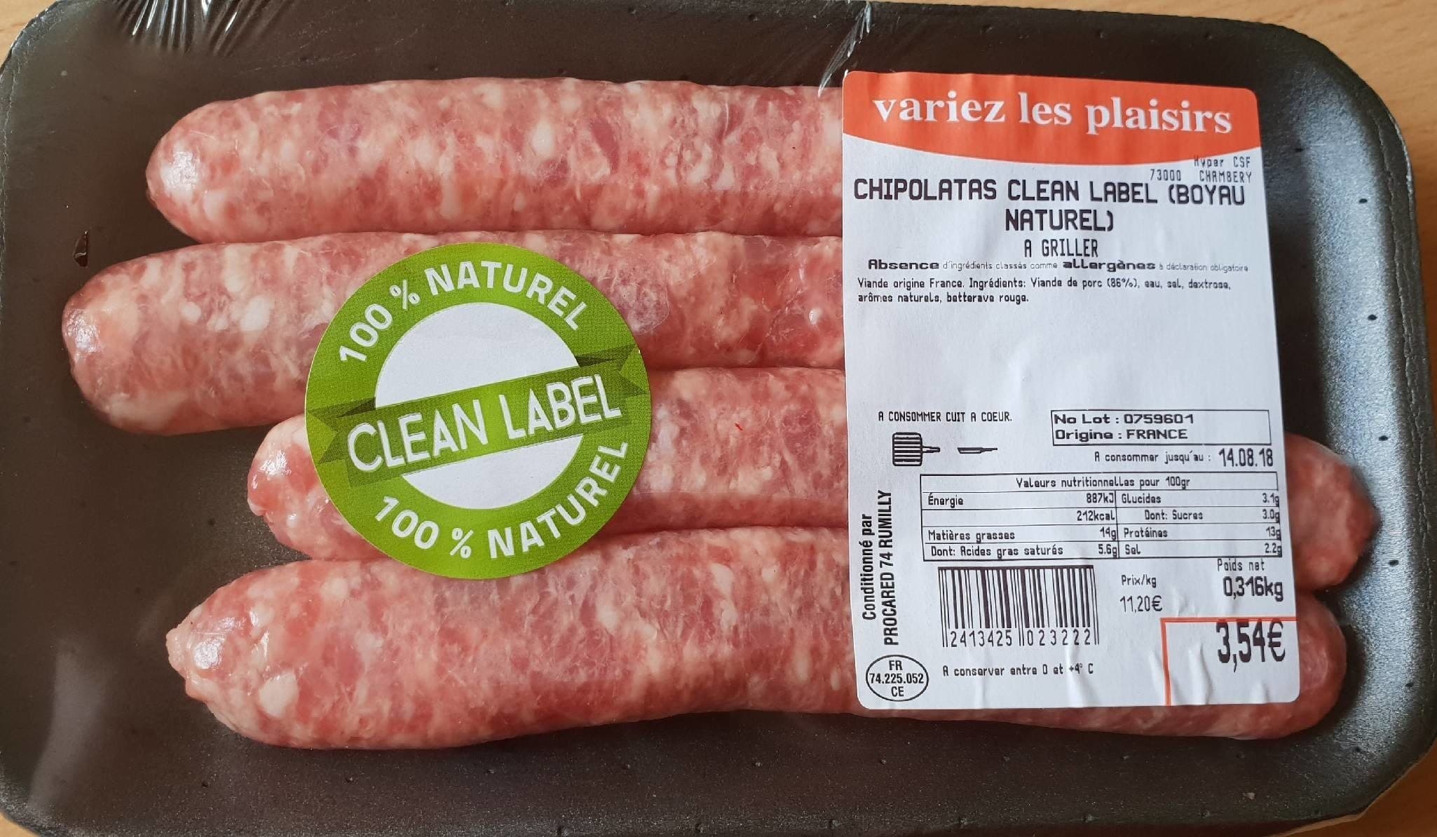 Open Food Facts Chipolatas clean label (boyau naturel) packshot