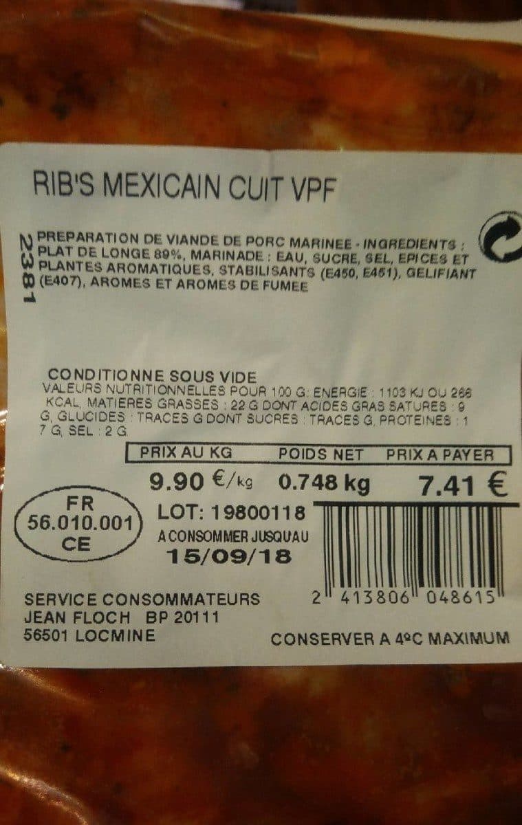 Open Food Facts Rib's mexicain cuit VPF packshot