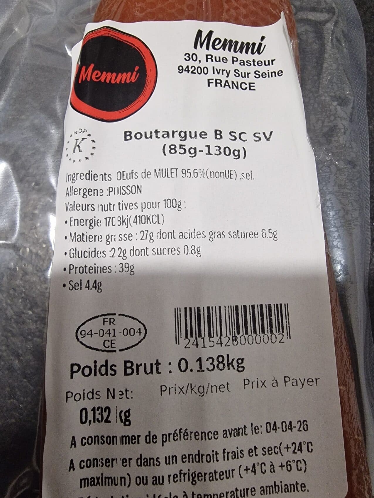 Memmi Boutargue sans cire sous vide packshot