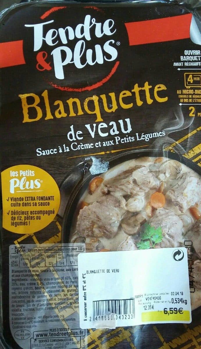 Open Food Facts Blanquette de veau sauce à la crème et aux petits legumes packshot