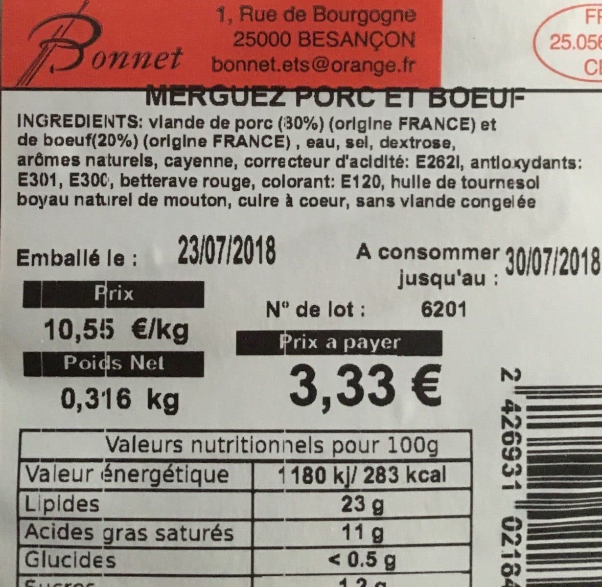 Open Food Facts Merguez porc et bœuf packshot