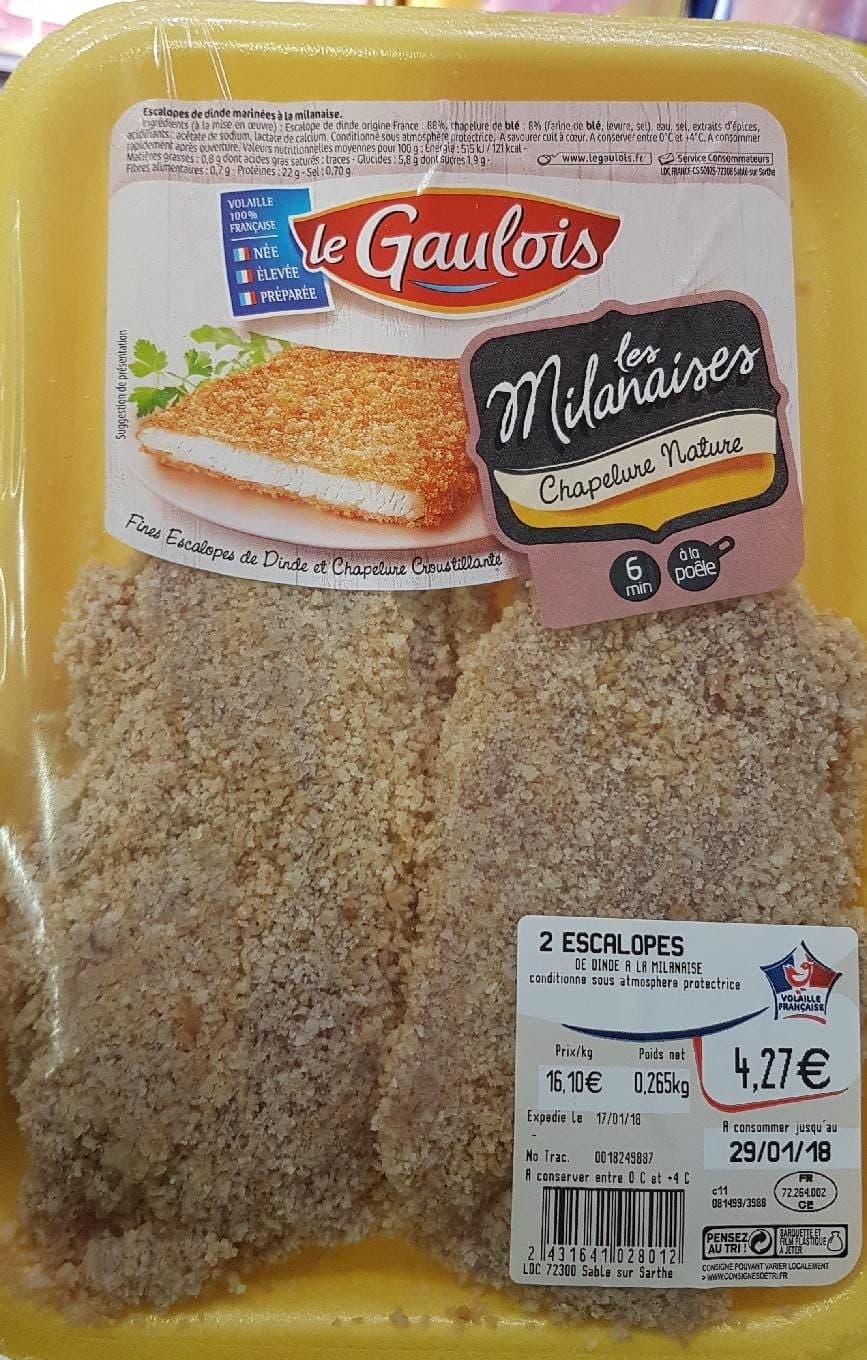 Le Gaulois 2 escalopes de dinde à la milanaise packshot