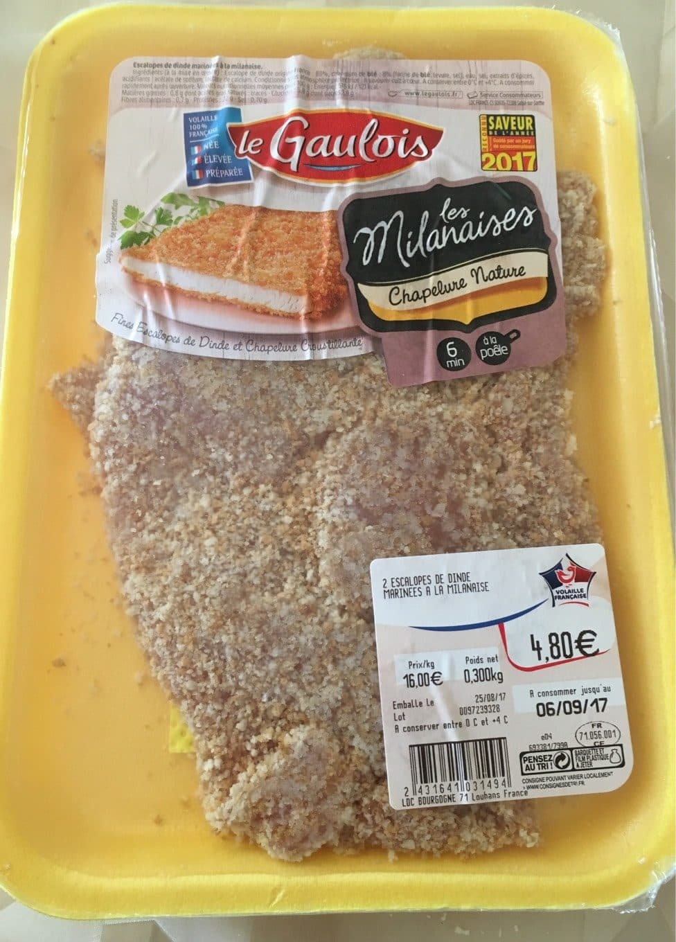 Le Gaulois 2 escalopes de dinde marinees à la milanaise packshot