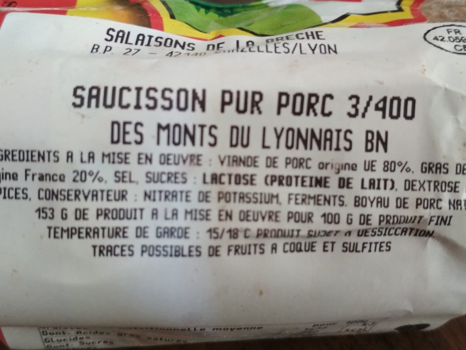 Open Food Facts Saucisson monts du lyonnais packshot