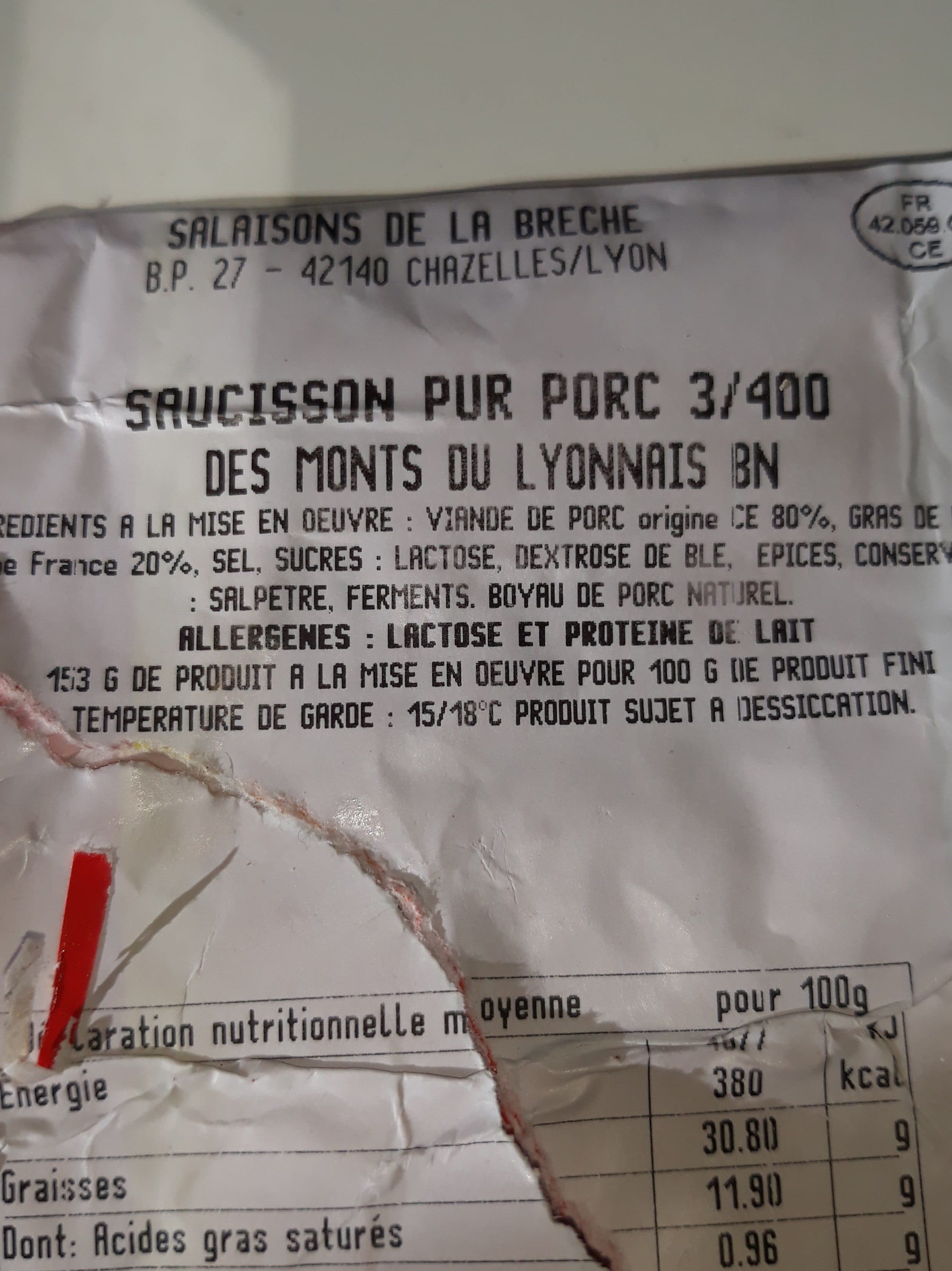 maison de la breche saucisson pur porc 3/400 packshot