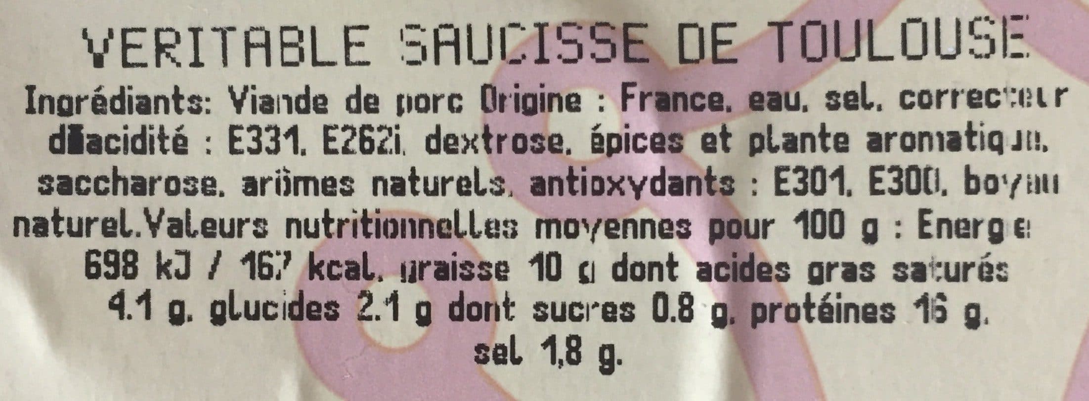 Open Food Facts Veritable saucisse de Toulouse packshot