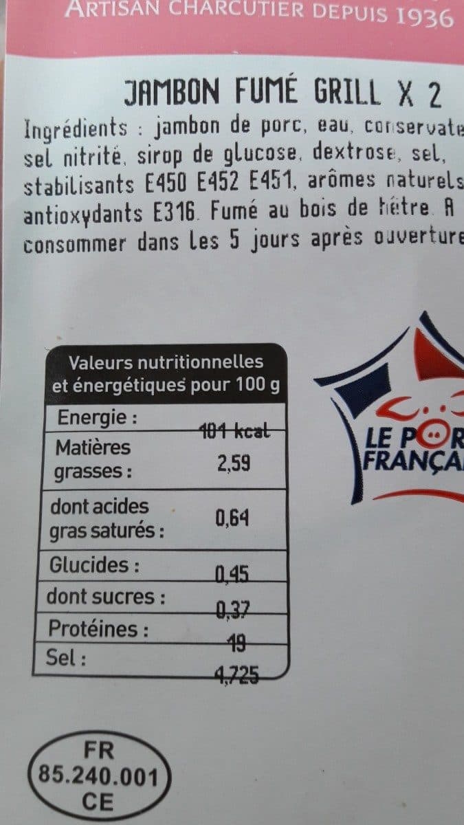 Open Food Facts Jambon fumé grillé packshot