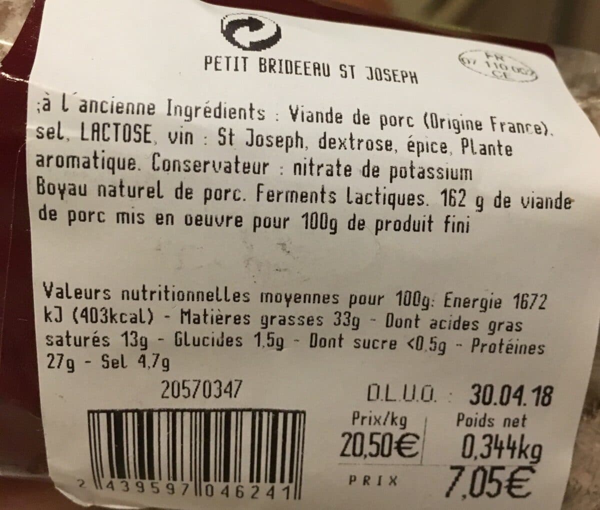 Open Food Facts Saucisson de l'ardeche au saint Joseph packshot