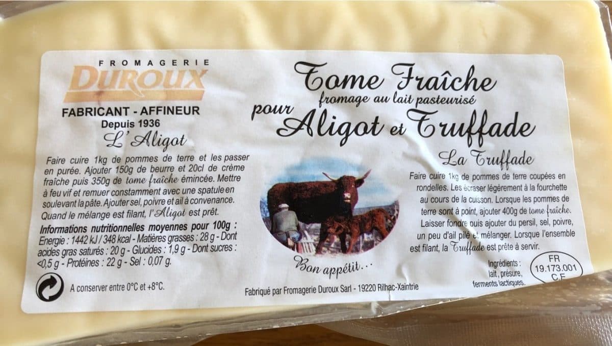 Fromagerie Duroux Tome fraiche au lait pasteurisé pour aligot ou truffade packshot