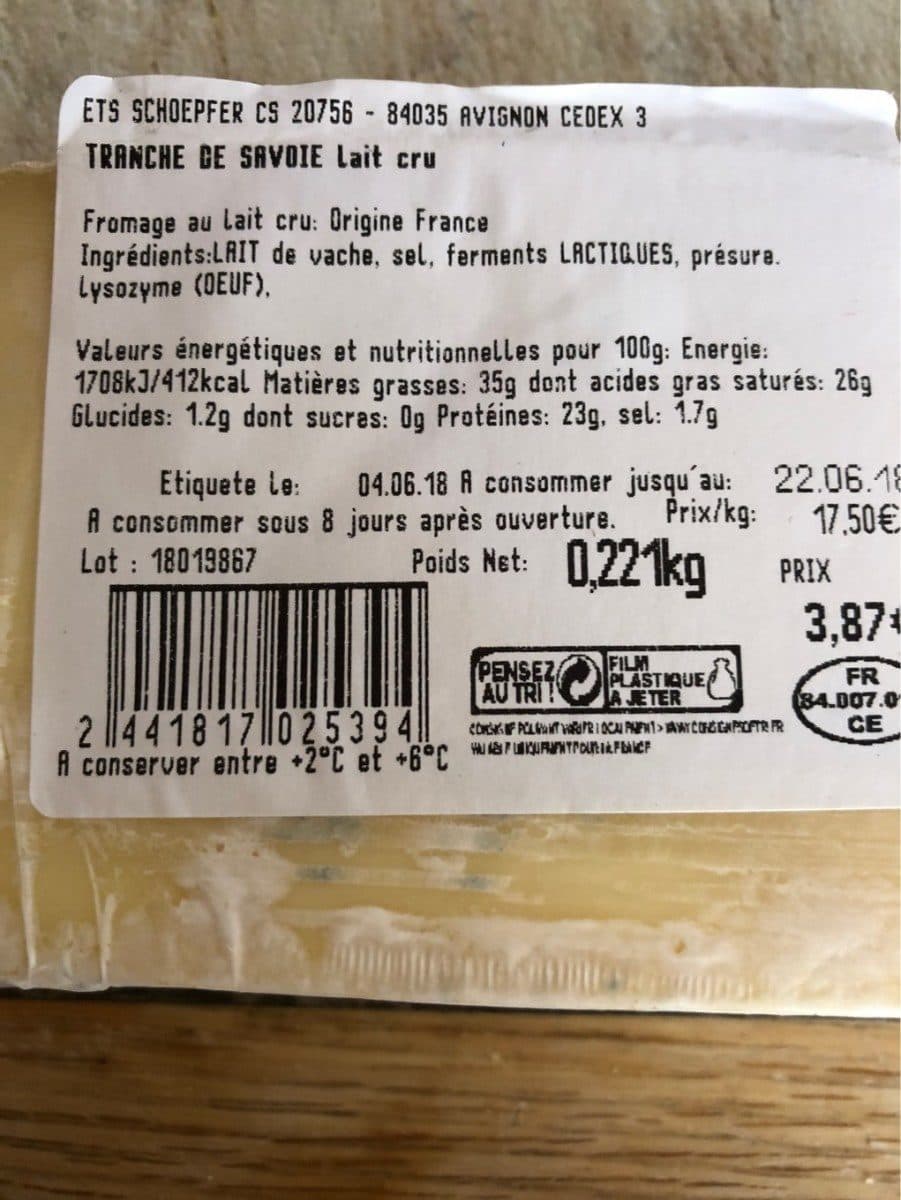 Open Food Facts Tranche de savoie lait cru packshot